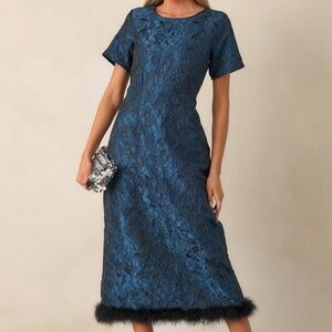 Red Dress Glamour in Motion Dark Teal Jacquard Midi Dress Size MM / Dark Teal